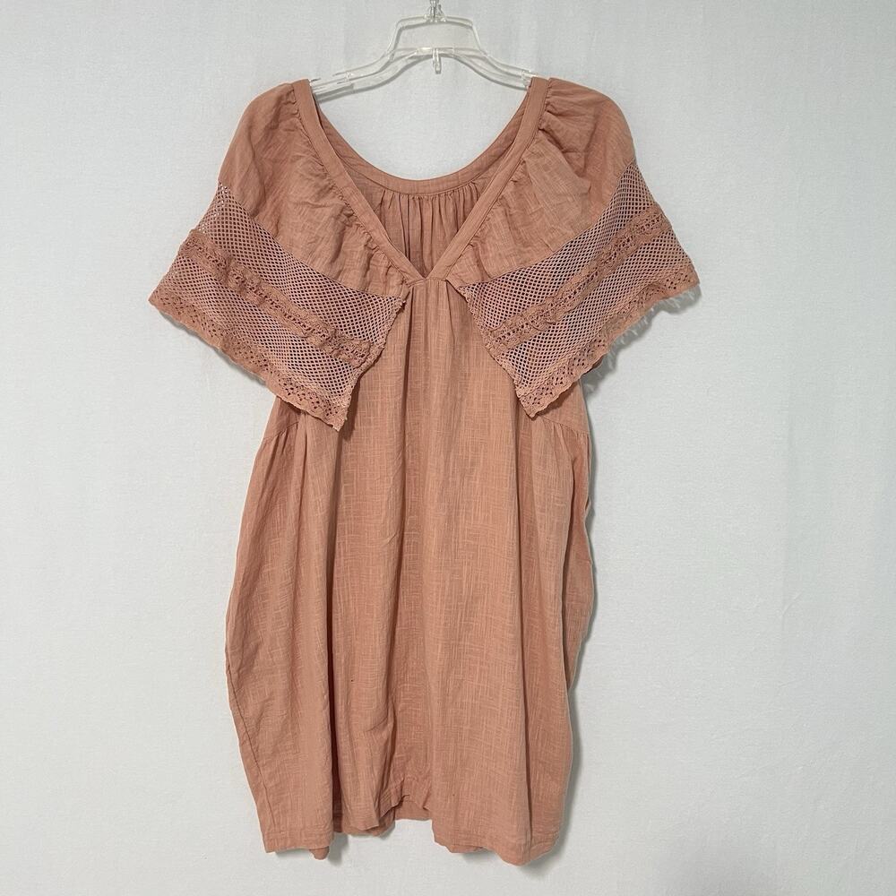 Old Navy Gauze Dress Peach Flutter Crochet Sleeves Women Large Pockets Cotton - Picture 5 of 13